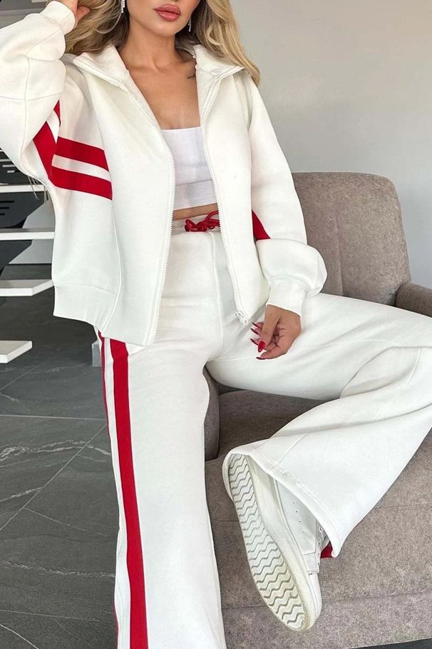 Summer And Autumn Women's Clothing Striped Zipper Top Jacket Sports And Leisure Suit_ecoleips.com