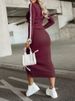 K New Fashion Long Sleeve Solid Color Split Two Piece Skirt Set For Women_ecoleips.com