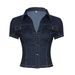 American Street Style Personalized Spice Girl Tooling Imitation Denim Shirt V-lapel Three-button Cardigan Casual Top_ecoleips.com