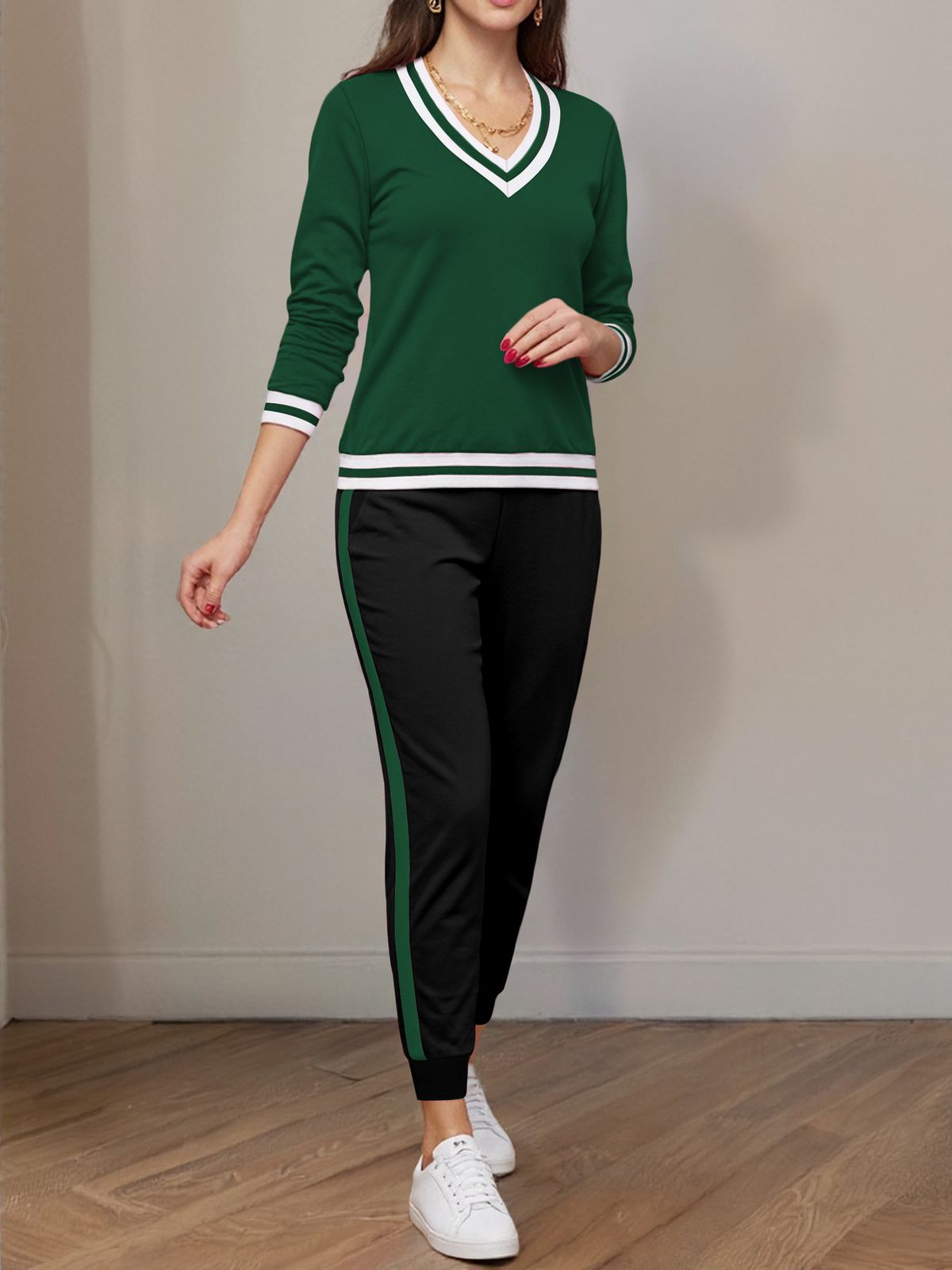 Women's European American Casual Sports Pant Set Long Sleeved Top Versatile Autumn Fashion Regular Fit Summer Thickness_ecoleips.com