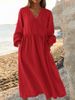 Breathable Linen Cotton Blend Maxi Dress - Loose Fit High Waist A-Line V-Neck Boho Chic Women's Dress In Solid Colors (S-5XL)_ecoleips.com