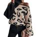 Women's Sexy Off-Shoulder Leopard Print High Neck Knit Sweater - Fall/Winter Fashion Pullover With Patchwork Design_ecoleips.com