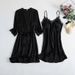 Aria Basics Sexy Two-piece Pajama Set With Chest Pads, Lace Camisole Nightdress, European And American Style Sexy Bathrobe For Women_ecoleips.com
