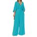 Women's 2023 temperament elegant v-neck bat sleeve wide-leg solid color simple fashion jumpsuit_ecoleips.com