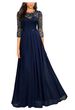 Women's Patchwork Chiffon Dress European Station round Neck Lace Long Evening Gown_ecoleips.com