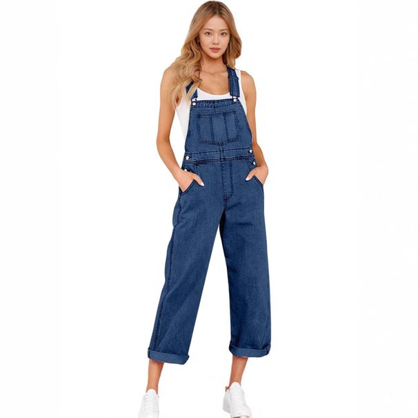 Women's Clothing Plus Size Denim Overalls For Women - Relaxed Fit High Waist Wide Leg Bib Overalls In Light & Dark Blue_ecoleips.com