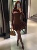 TARUXY Ruffled Splice Mini Dress For Women Solid Long Sleeve Office Lady Dress 2025 Spring New Slim Female Casual Frill Dress_ecoleips.com