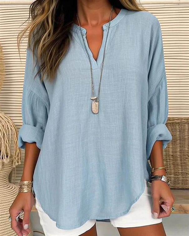 Women's Clothing Cotton And Linen Loose Casual Stand Collar Shirt Long Sleeve Tops_ecoleips.com