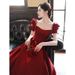 Bride's Toast Dress In Wine Red Satin, Elegant Petite Engagement Dress, Runaway Princess Wedding Gown For Women_ecoleips.com