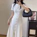 Elegant French Style Knitted Dress Short Sleeved Ruffled Trim Single Breasted Slim Fit Long Skirt For Women_ecoleips.com