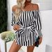 European And American Cross-border 2026 New Women's Fashion Loose Off-shoulder Lantern Sleeve Asymmetric Hem Striped_ecoleips.com