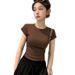 Cotton White Round Neck Short-sleeved T-shirt Women's Summer 2025 New Slim-fitting High-waisted Short Small Front Shoulder Top_ecoleips.com