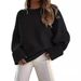 Oversized Crewneck Sweater – Trendy Streetwear Knit Top For Women (10 Colors, S-XL, Soft Acrylic-Polyester Blend, Relaxed Fit)_ecoleips.com