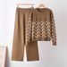 Women's Slimming Wide Leg Pants And Knitted Top Set Korean Style Two Piece Autumn/Winter Clothing_ecoleips.com