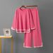 Autumn 2025 Elegant Color Block Slit Long Sleeve Knit Top High Waist Slim Wide Leg Pants Women's Two Piece Set_ecoleips.com