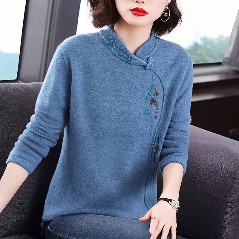 M-4Xl German Fleece Thickened, Artistic And Retro Long-Sleeved T-Shirt For Women's Autumn And Winter Wear, With An Outer_ecoleips.com