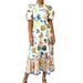 Women's Elegant Commuter Sweet Printed Round Neck Flared Short Sleeve Dress_ecoleips.com