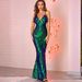 Women's Clothing Elegant Backless Sequin Evening Dress Sexy V-Neck Sleeveless A-Line Long Gown With Slit, Glamorous Party Dress For Wedding, Night Out_ecoleips.com