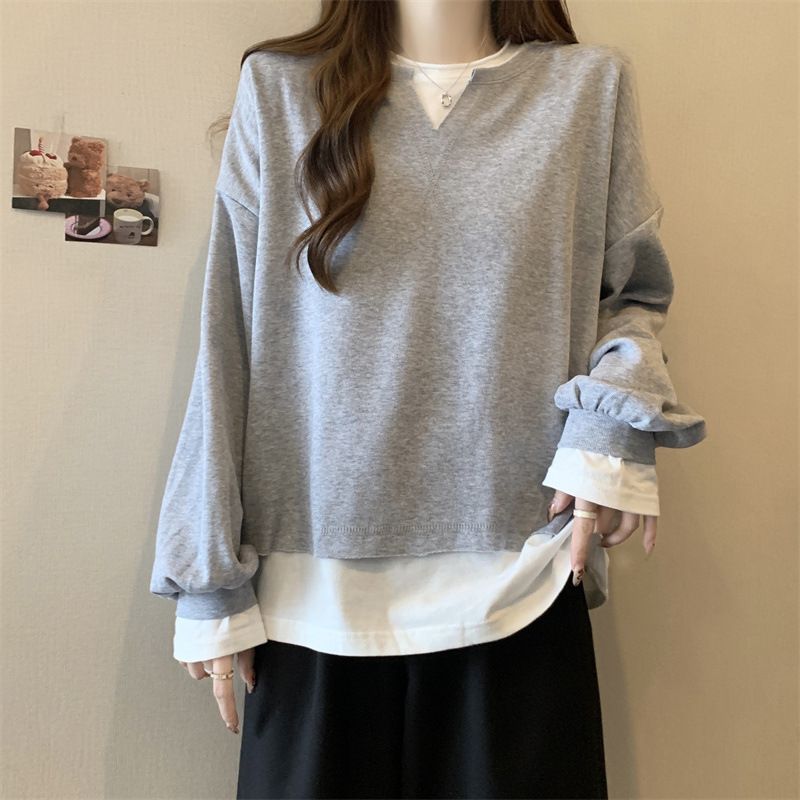 European American Real Shot Two-Piece Sweatshirt Women, Cotton Loose Fit Korean Thin Style For Spring, Autumn, And_ecoleips.com