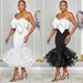 Women's sexy slim contrast color tube top bow mesh hip-covering skirt suit_ecoleips.com