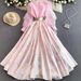 Elegant Princess-Style Chiffon Mesh Square Neck Long Sleeve Dress With Lace-Up Waist & Flared Skirt_ecoleips.com