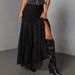 Women's Retro See Through Lace Ankle Skirt Black Polyester Mid Waist Summer Fashion Sexy Commuter Skirt European American Style_ecoleips.com