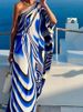 Elegant Pleated Bohemian Dress Sexy Slant Shoulder Sleeve Loose Holiday Dress Women Fashion Pattern Print Hollow Out Party Dress_ecoleips.com