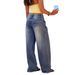 Women's Vintage Washed Wide Leg Jeans With Heart Back Pockets, Loose Casual Denim Trousers For Daily Streetwear_ecoleips.com