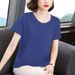 European Fat Girl Plus Size Women's Round Neck Short Sleeve Age-Reducing Summer Solid Color Artistic Retro Loose Casual_ecoleips.com