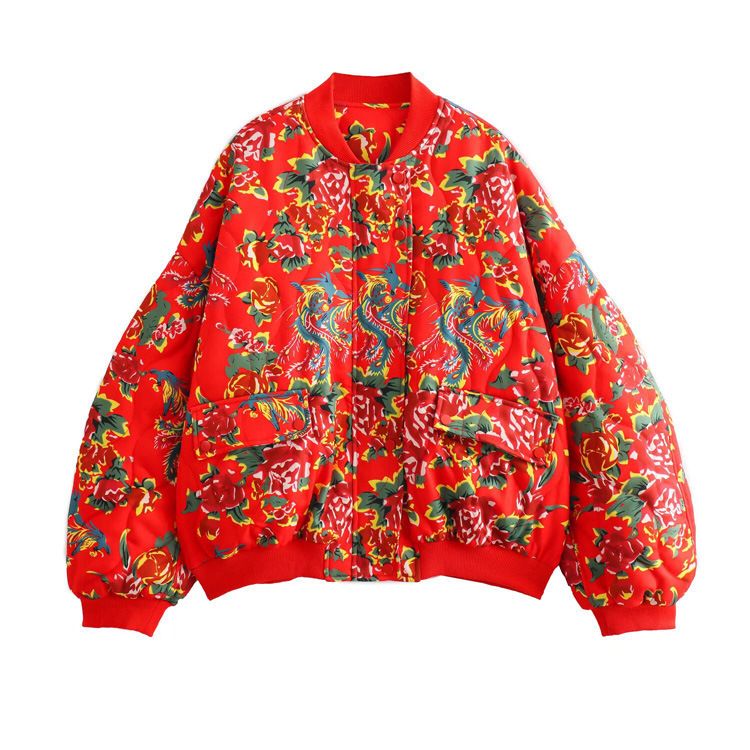 girl TAOP&ZA Spring New Women's Loose Round Neck Long Sleeve Northeast Jacket Coat Floral Middle Eastern Color Cotton_ecoleips.com