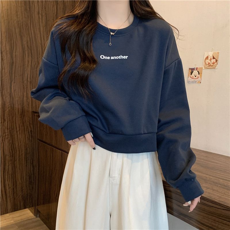 European American Foreign Trade Real Shot Hoodless Short Sweatshirt Women, Loose Versatile, Thin Pullover With Printed_ecoleips.com