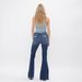 MID RISE FLARE WITH SIDE SLIT Foot Opening Micro Pull Denim Pants For Women_ecoleips.com