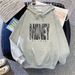 hooded Gray Sweatshirt For Women, 2024 New Autumn And Winter Large Size Loose Fleece Printed Jacket With A_ecoleips.com