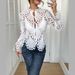 Women's Breathable Floral Lace Knit Blouse Stand Collar Hollow-Out Design Flared Sleeves Chic Office Date Night Wear_ecoleips.com