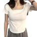 Summer New Arrival Women's Slimming Irregular T-Shirt Short Sleeve Sexy Top in Instagram Style_ecoleips.com