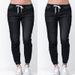 Women's Lantern Denim Trousers With Lace-Up Detail - Vintage Washed Stretch Jeans In Black, Dark Blue & Light Blue_ecoleips.com