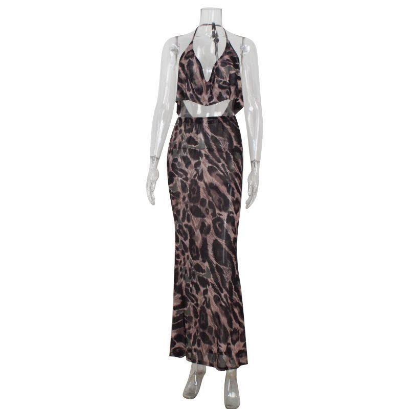 Summer Fashion Elegant Halter Neck Backless Tank Top Low Waisted Fishtail Skirt Set For Women_ecoleips.com