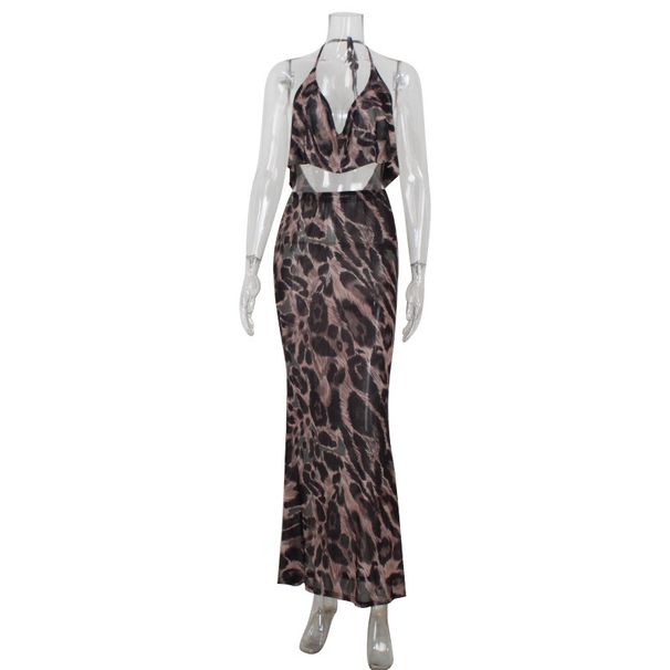 Summer Fashion Elegant Halter Neck Backless Tank Top Low Waisted Fishtail Skirt Set For Women_ecoleips.com