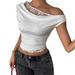 Spicy Lace Trimmed Faux Two Piece Short Top Women's Chic Asymmetrical Off-Shoulder T-Shirt Summer Style Short Sleeve_ecoleips.com