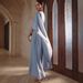 Elegant Solid Color Draped Dress – Polyester A-Line Maxi Dress With Scarf Detail, Minimalist Office & Evening Wear_ecoleips.com