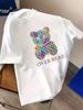 100 Cotton Casual White Round-neck T-shirt With Colorful Bear Desig Short Sleeves Women's FashionDamen-Grafik-T-Shirt_ecoleips.com