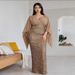 Elegant Solid Color Deep V High Waist Chiffon Sequin Splicing Long Evening Gown Formal Party Dinner Prom Dress_ecoleips.com