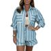 Women's Clothing Striped Shirt Shorts Set_ecoleips.com