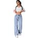 New Light Blue Washed Wide Leg Jeans For Women, Source Factory, Loose Fit, Floor Length, Cross Border Supply._ecoleips.com
