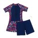 Women's High Waist Conservative Two-Piece Swimwear Set with Short Sleeves for Swimming Surfing And Diving_ecoleips.com