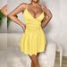Women's V Neck Spaghetti Strap Backless Dress Solid Color American Style Casual Elegant Fashion Summer Short Sexy New 2026_ecoleips.com