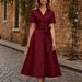 Polka Dot V Neck Button Down Waist Tie Dress Style Drape French Chic Women's Fashion_ecoleips.com