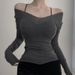 Slim Fit Long Sleeve Base Shirt Women's Style Korean Knitted Top Pure Color V-Neck Highlight Chest Thin Autumn Sexy Waist-Cin..._ecoleips.com