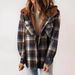 Women's Plaid Fleece Hooded Jacket With Pockets, Long Sleeve Loose Fit Cozy Outerwear For Autumn Winter, Streetwear Fashion_ecoleips.com
