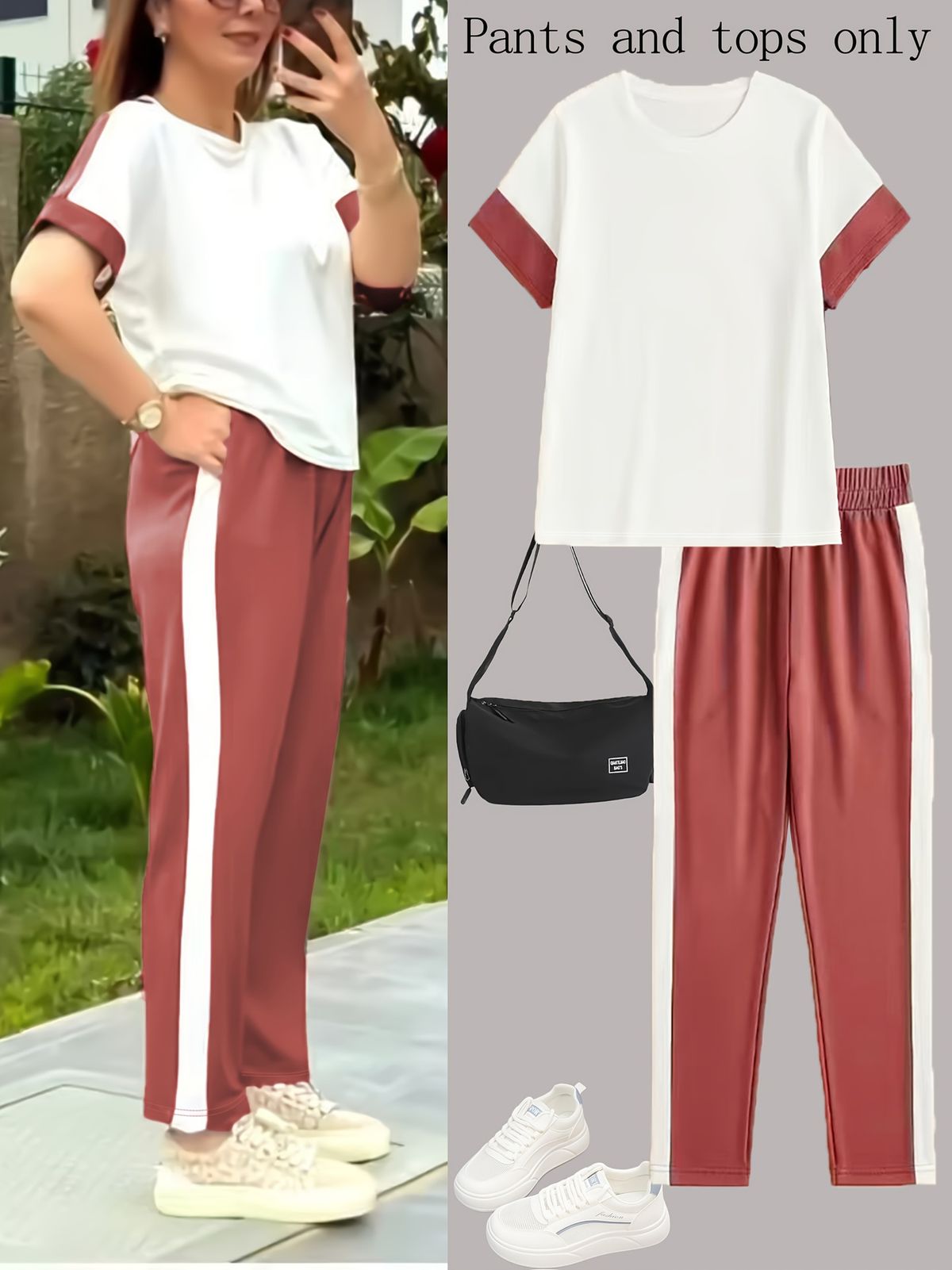 Women's 2-Piece Summer Short Sleeve Outfit Casual Loungewear Set With Color Block Print Breathable Summer Fabric_ecoleips.com